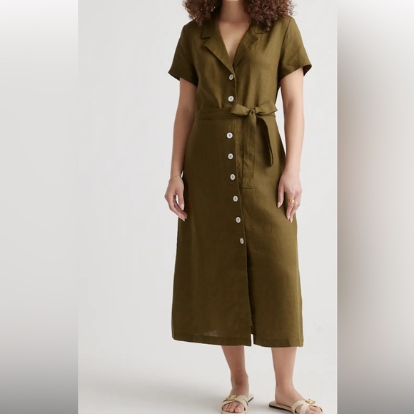 Quince Dresses & Skirts - Quince Womens 100% European Linen Button Front Dress Olive M/10